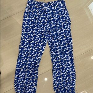 Mango Blue and White Leaf Print Pants